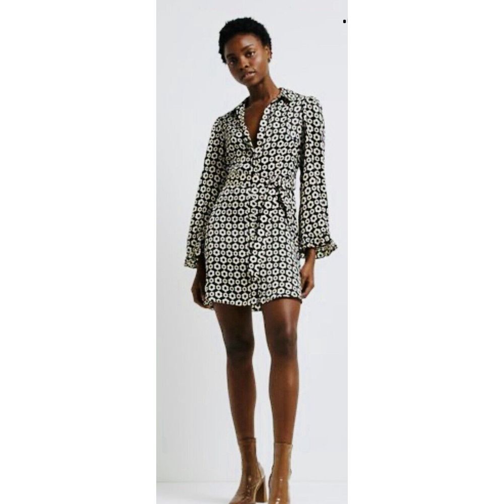 River Island Women's Black Floral Flare Sleeve Bodycon Mini Dress U.S 6/‎ UK 10